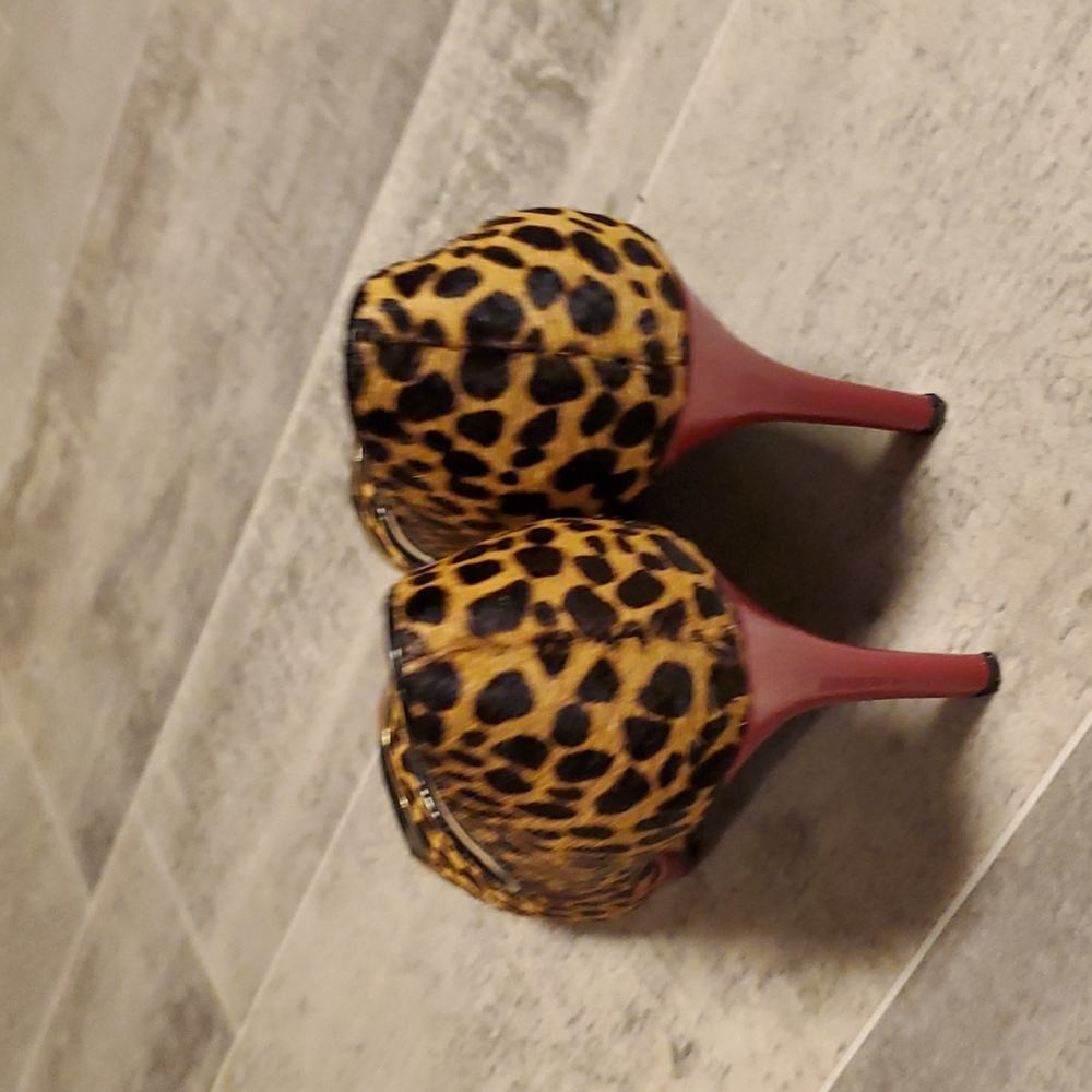 Nine West Glamgirl Calf Hair & Red Patent Leather Peeptoe Heels - Picture 4 of 8